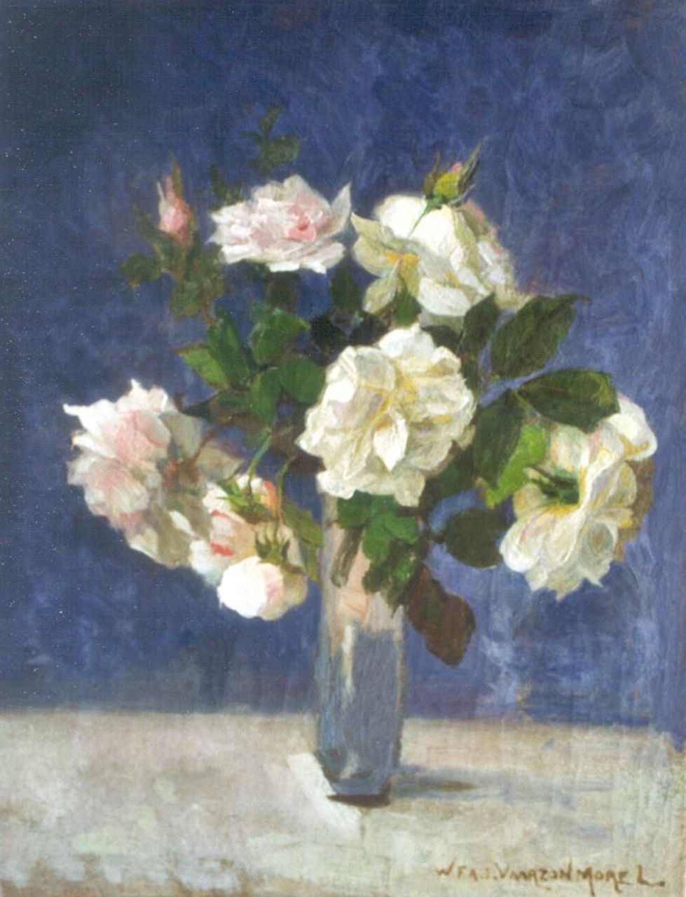 Vaarzon Morel W.F.A.I.  | Wilhelm Ferdinand Abraham Isaac 'Willem' Vaarzon Morel, A still life with roses, Öl auf Leinwand 35,2 x 27,2 cm, Unterzeichnet u.r.