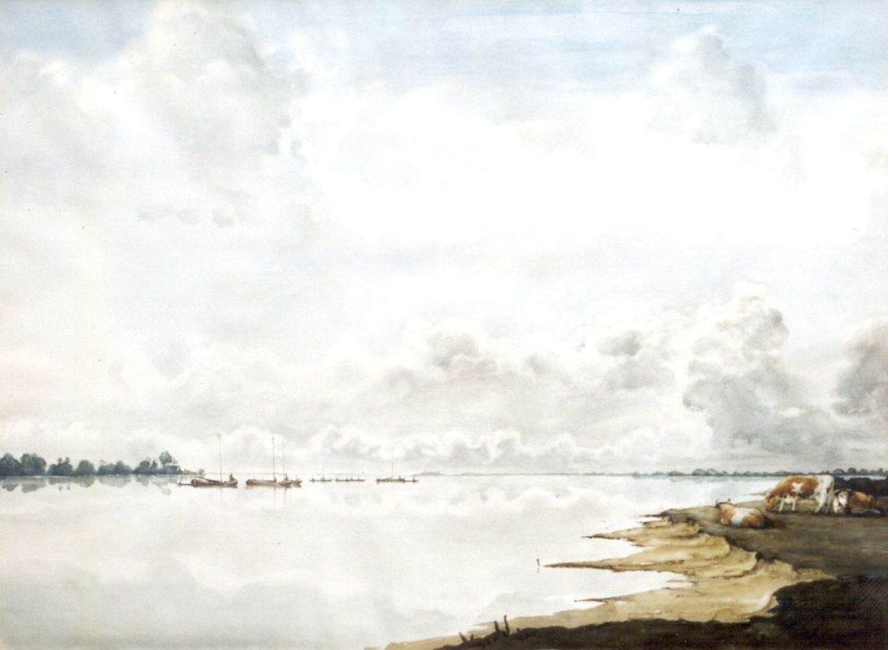 Voerman sr. J.  | Jan Voerman sr., A view of the river IJssel, Aquarell auf Papier 59,0 x 80,0 cm, signed l.r. with initials