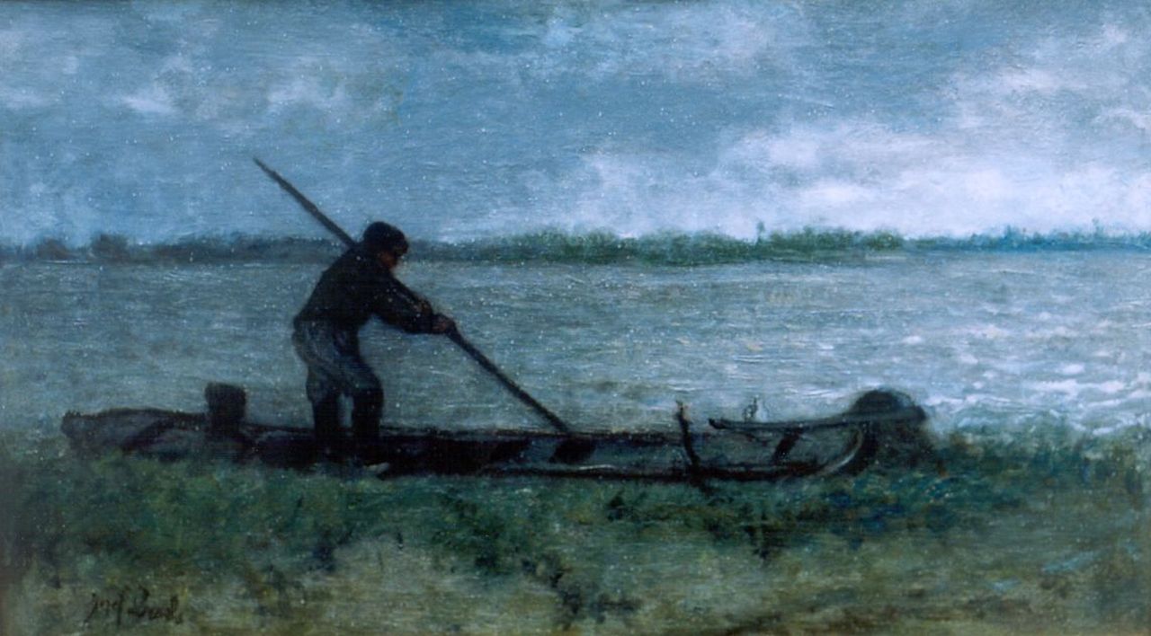 Israëls J.  | Jozef Israëls, A sand barge, Öl auf Holz 25,6 x 42,8 cm, signed l.l.