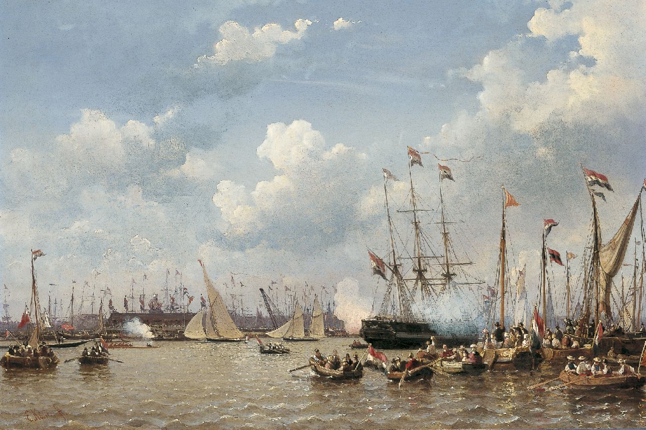 Koster E.  | Everhardus Koster, Regatta on the IJ, Amsterdam, Öl auf Holz 41,6 x 62,3 cm, signed l.l. und painted between 1846-1847