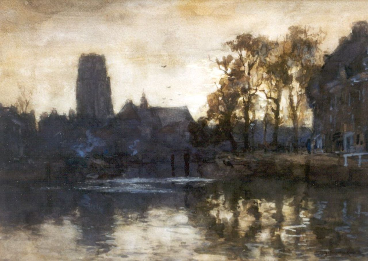 Mastenbroek J.H. van | Johan Hendrik van Mastenbroek, Evening twilight, St. Laurenskerk, Rotterdam, Aquarell auf Papier 37,0 x 51,0 cm, signed l.r. and on the reverse und dated 1906