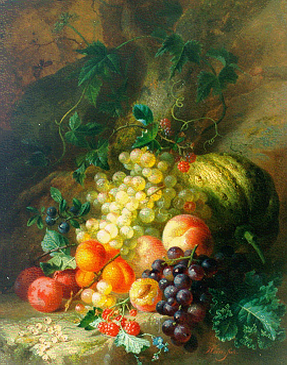 Hein H.J.  | Hendrik Jan Hein, A fruit still life, Öl auf Holz 53,1 x 42,4 cm, signed l.r.