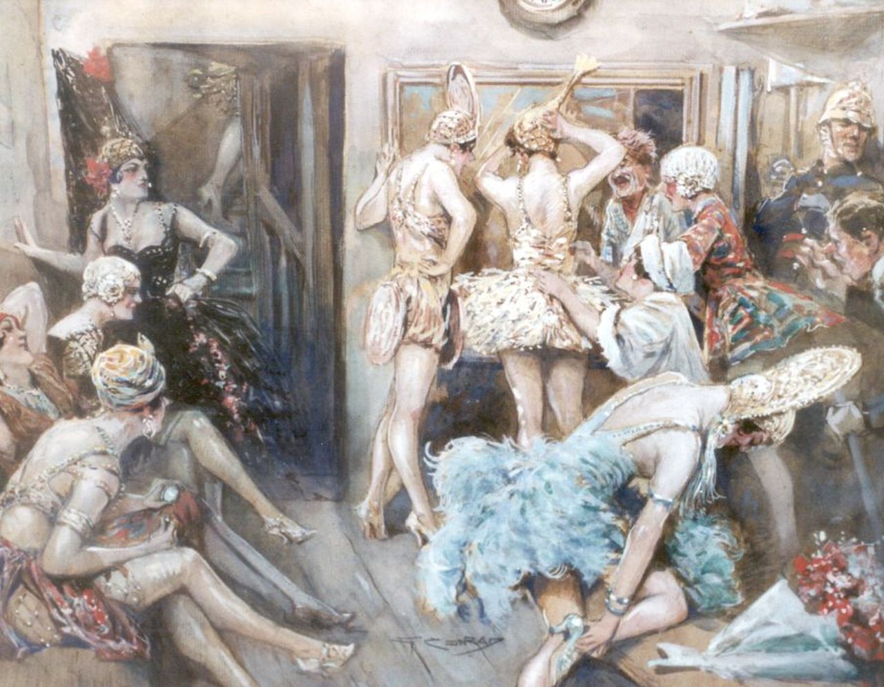 Conrad G.  | Georges Conrad, Les Folies Bergère, Rouen, Kreide und Aquarell auf Papier 41,7 x 53,3 cm, signed l.c. und dated l.l. 2-1929