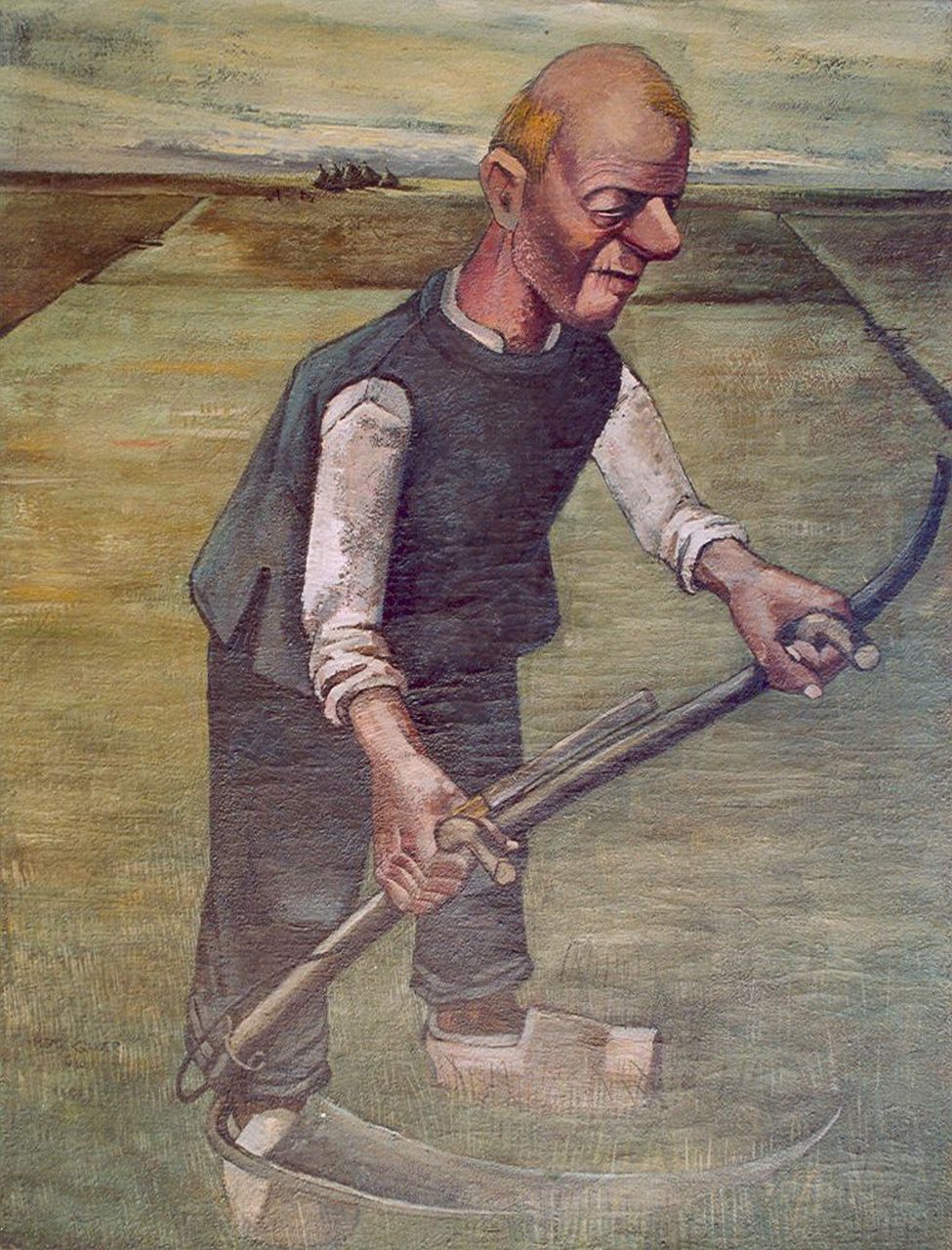 Krijger H.  | Hendrik Cornelis 'Henk' Krijger, The mower, Öl auf Leinwand 91,4 x 69,7 cm, signed l.l. und dated 1940