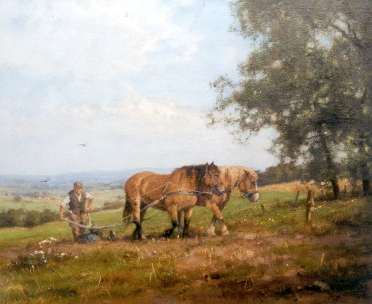 Holtrup J.  | Jan Holtrup, Ploughing horses near Groesbeek, Öl auf Leinwand 50,2 x 60,0 cm, signed l.r. and reverse