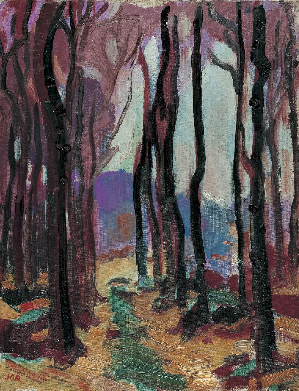 Jordens J.G.  | 'Jan' Gerrit Jordens, A wooded landscape, Öl auf Leinwand 42,2 x 32,5 cm, signed l.l. with monogram und dated 1930 on the reverse
