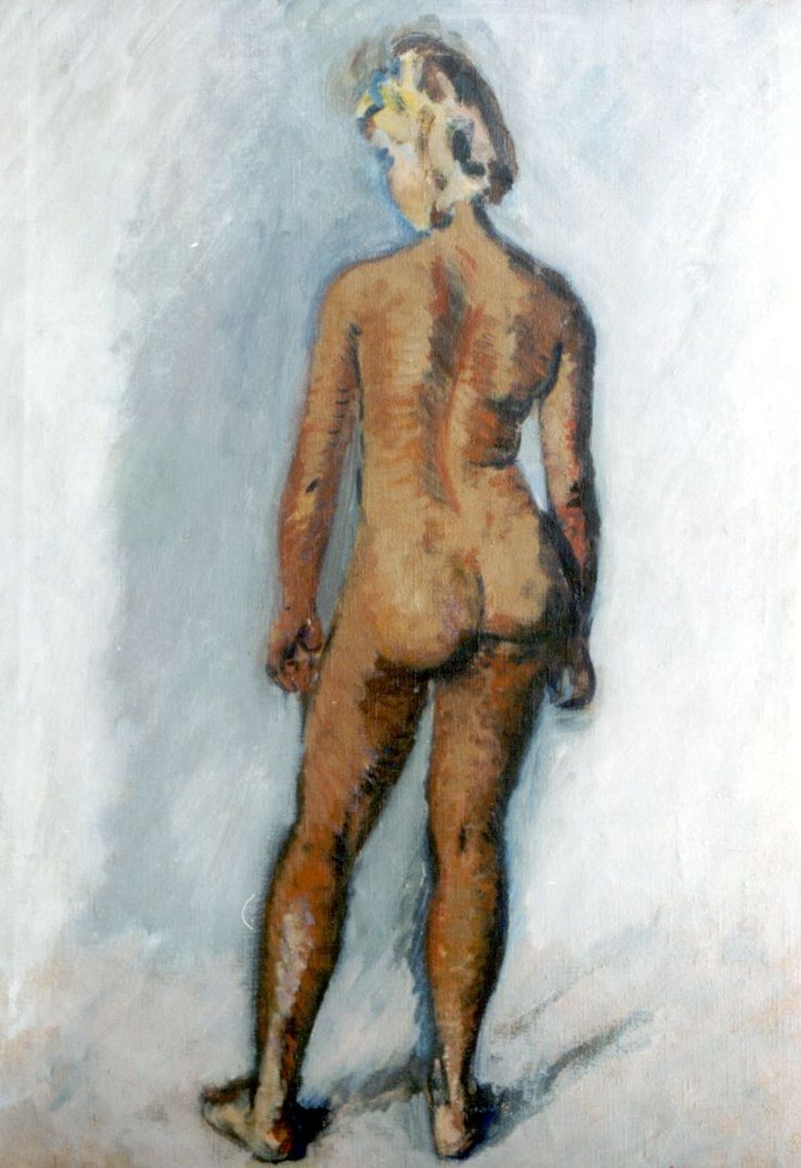 Wiegers J.  | Jan Wiegers, A standing nude 'Truus Trompert', Öl auf Leinwand 70,3 x 50,0 cm, signed l.r.