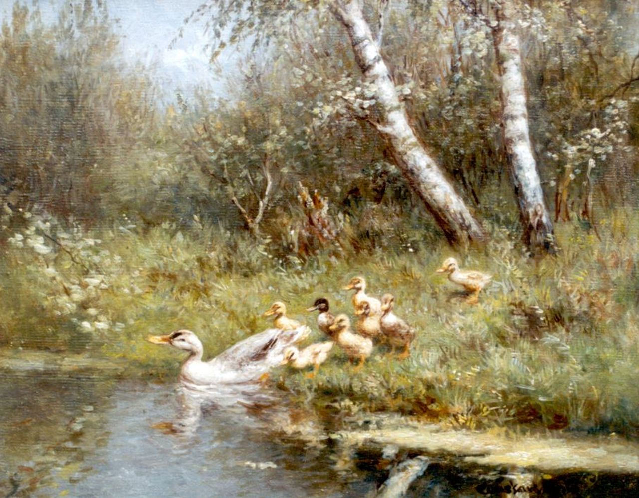 Artz C.D.L.  | 'Constant' David Ludovic Artz, Ducks with ducklings on the riverbank, Öl auf Leinwand 24,1 x 30,2 cm, signed l.r.
