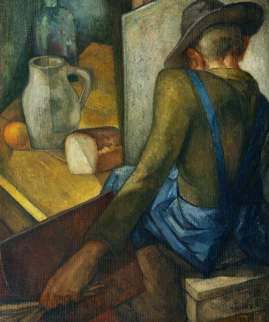 Hendrikus Jacobus Eshuijs | Der Maler in seinem Arbeitsraum, Öl auf Leinwand, 65,2 x 55,0 cm, Unterzeichnet r.u.