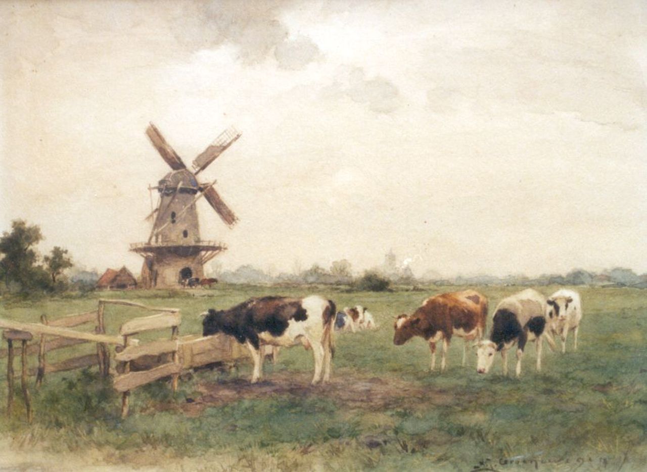 Groenewegen A.J.  | Adrianus Johannes Groenewegen, Cows in a landscape, Aquarell auf Papier 30,9 x 40,3 cm, signed signed l.r.