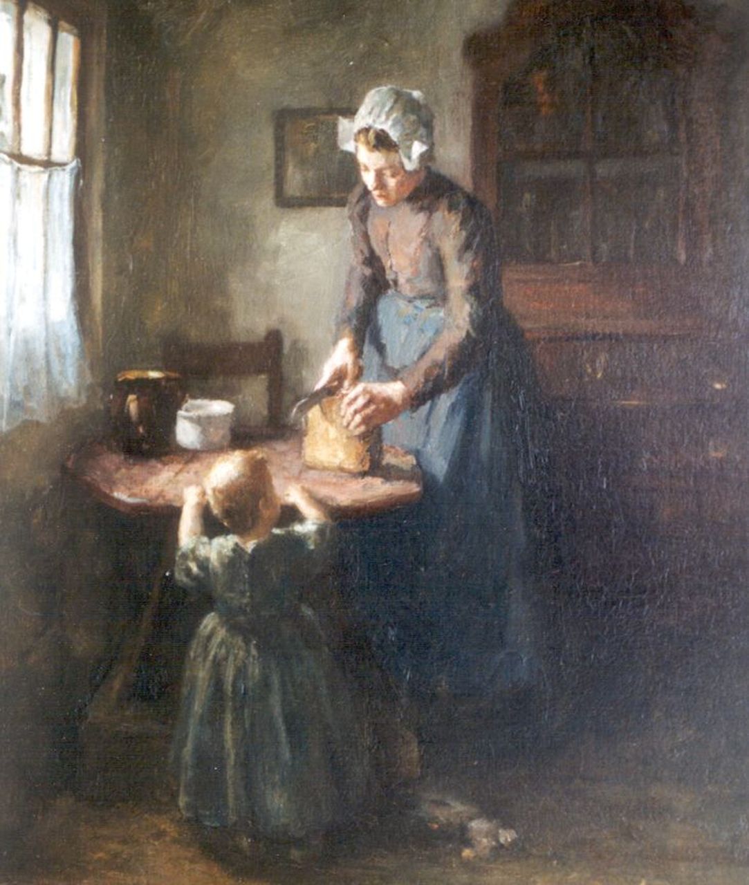 Tonge L.L. van der | 'Lammert' Leire van der Tonge, A interior with mother and child, Öl auf Leinwand 55,0 x 45,0 cm, signed l.l.