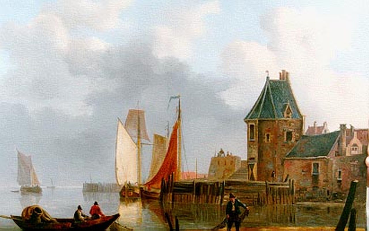 Blijk F.J. van den | Frans Jacobus van den Blijk, Moored fishing boats, fort Rammekes (Westerschelde), Öl auf Holz 27,7 x 36,9 cm