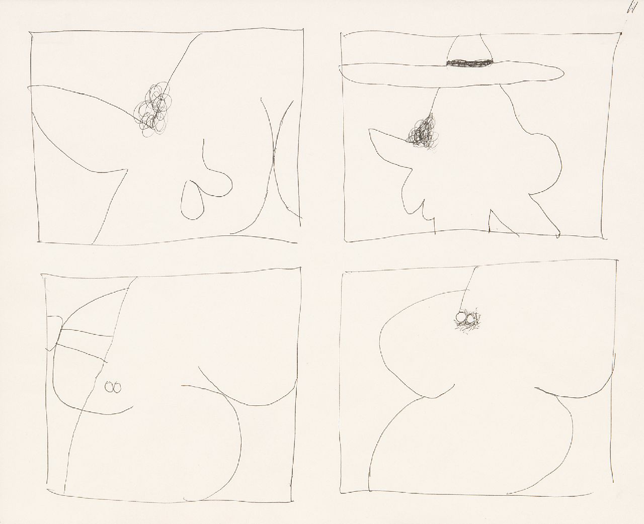 Roëde J.  | Jan Roëde | Aquarelle und Zeichnungen zum Verkauf angeboten | Erotische Skizzen, Feder auf Papier 20,7 x 25,9 cm