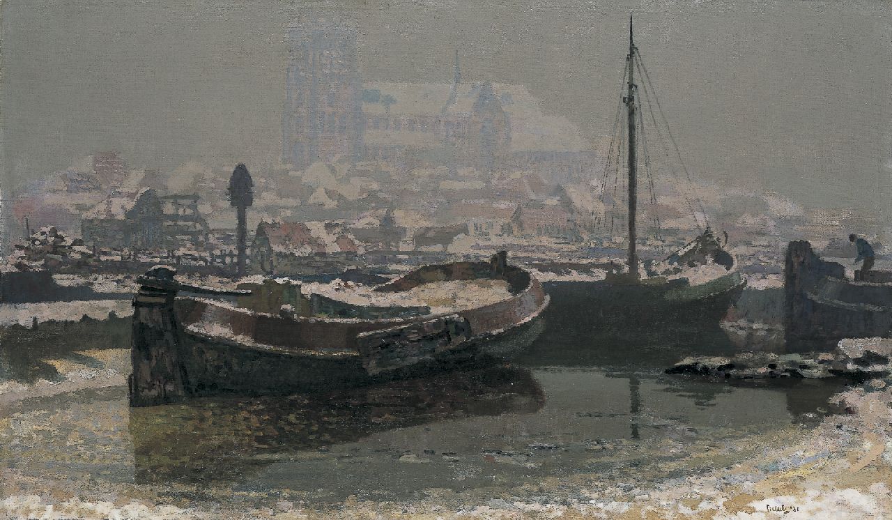 Bakels R.S.  | Reinier Sybrand Bakels, The harbour of Dordrecht in winter, Öl auf Leinwand 73,0 x 124,0 cm, signed l.r. und dated '31