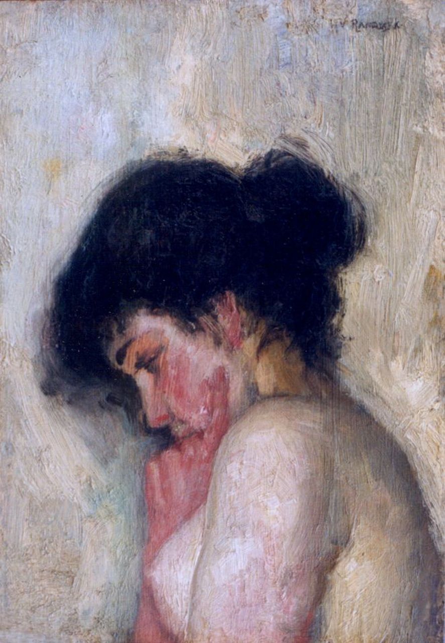 Randwijk H. van | Hendrik van Randwijk, A female nude, Öl auf Holz 24,0 x 16,9 cm, signed u.r.