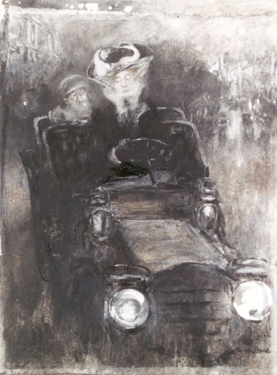 Stahl F.  | Friedrich Stahl, A female driver, Holzkohle, Aquarell und Gouache auf Papier auf Pappe 27,0 x 20,7 cm, signed l.r.