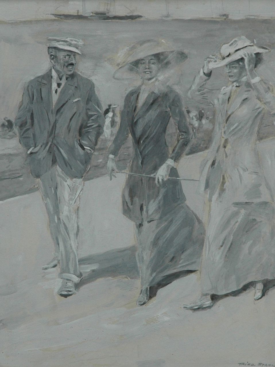 Stahl F.  | Friedrich Stahl, Strolling on the boulevard, Gouache auf Pappe 18,0 x 23,5 cm, signed l.r.
