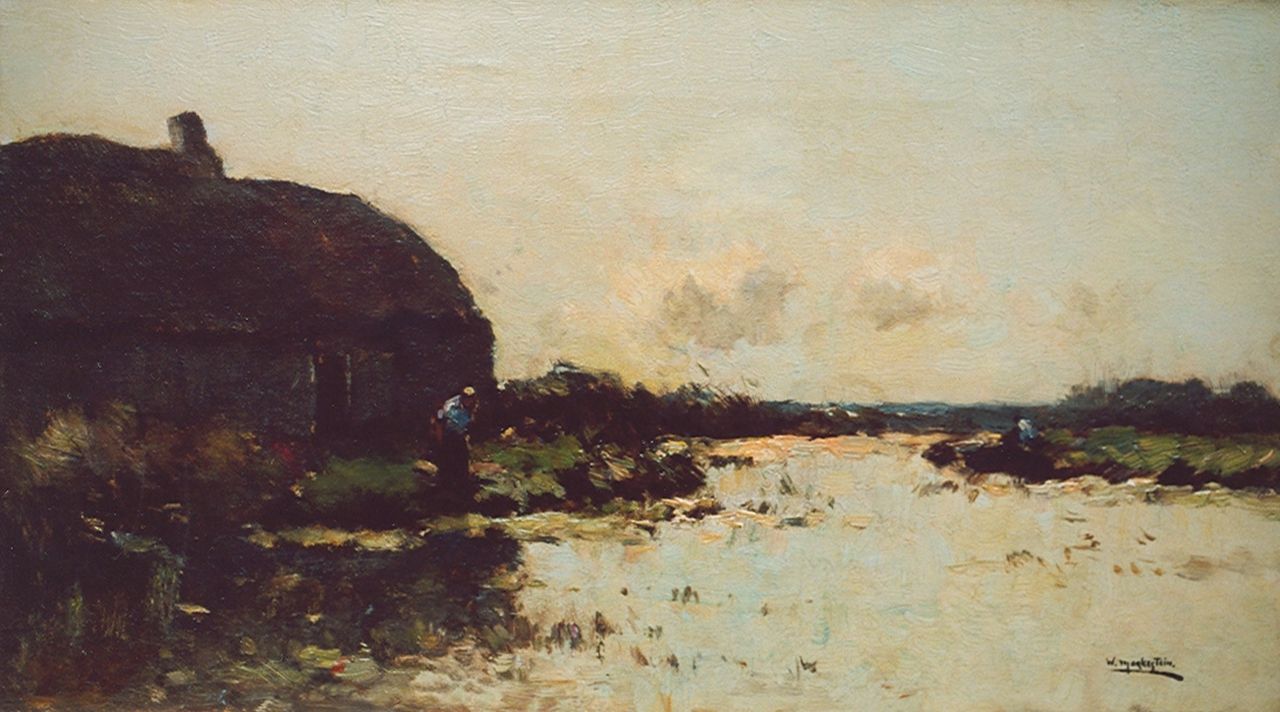 Knikker A.  | Aris Knikker, Bauernhof am Wasser, Öl auf Leinwand 25,4 x 45,4 cm, Unterzeichnet signiert mit Pseudonym 'W.Markes