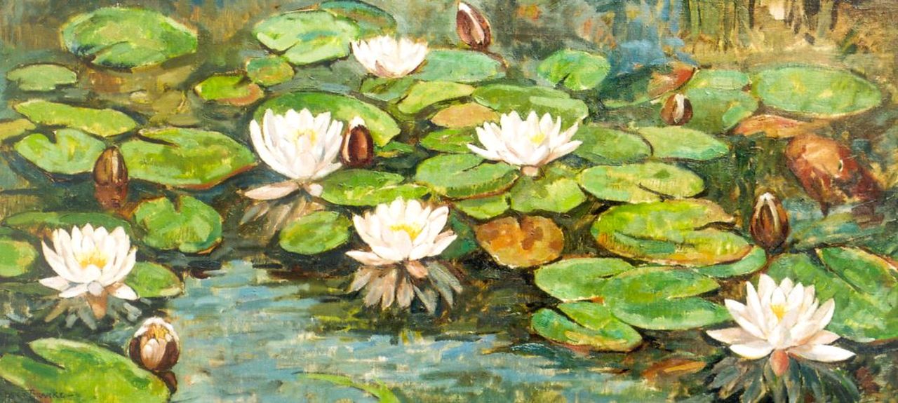 Braake F.L. ter | Fredrik Leonard 'Frits' ter Braake, Water lilies, Öl auf Leinwand 45,1 x 95,2 cm, signed l.l.