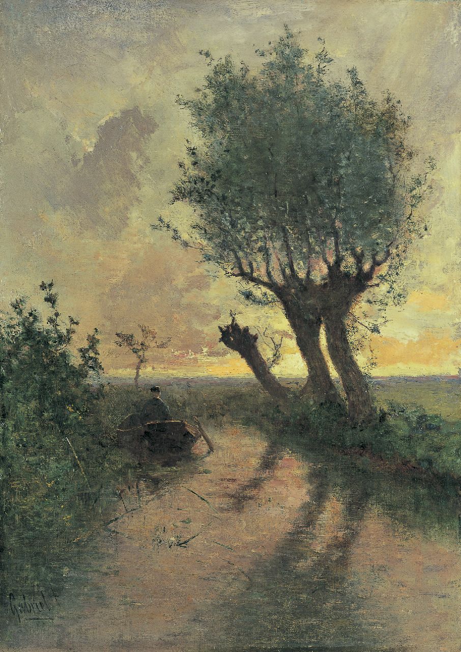 Gabriel P.J.C.  | Paul Joseph Constantin 'Constan(t)' Gabriel, A fisherman in a polder landscape, Öl auf Leinwand 55,0 x 39,0 cm, signed l.l.