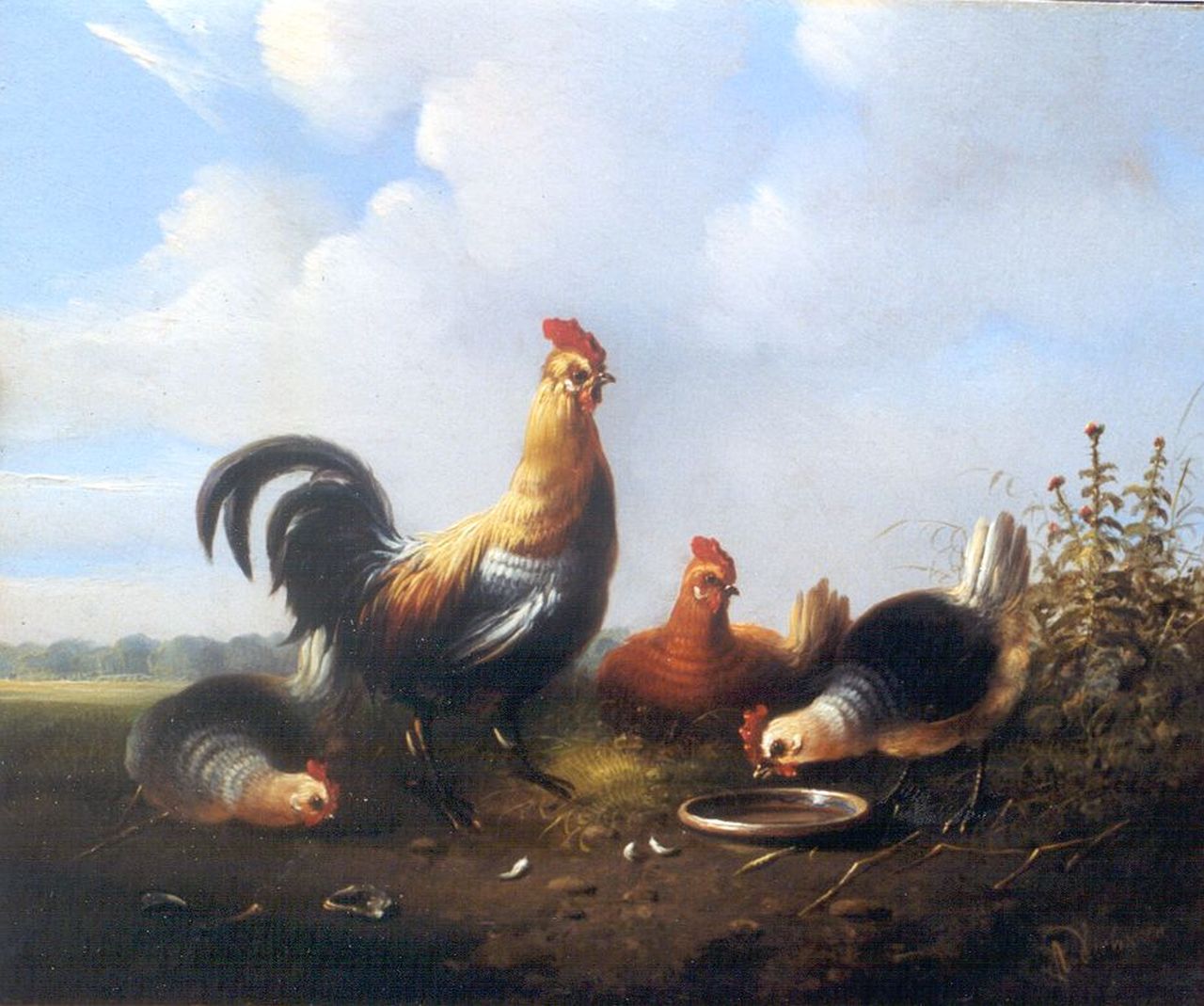 Verhoesen A.  | Albertus Verhoesen, Poultry in a meadow, Öl auf Holz 19,7 x 23,7 cm, signed l.r.