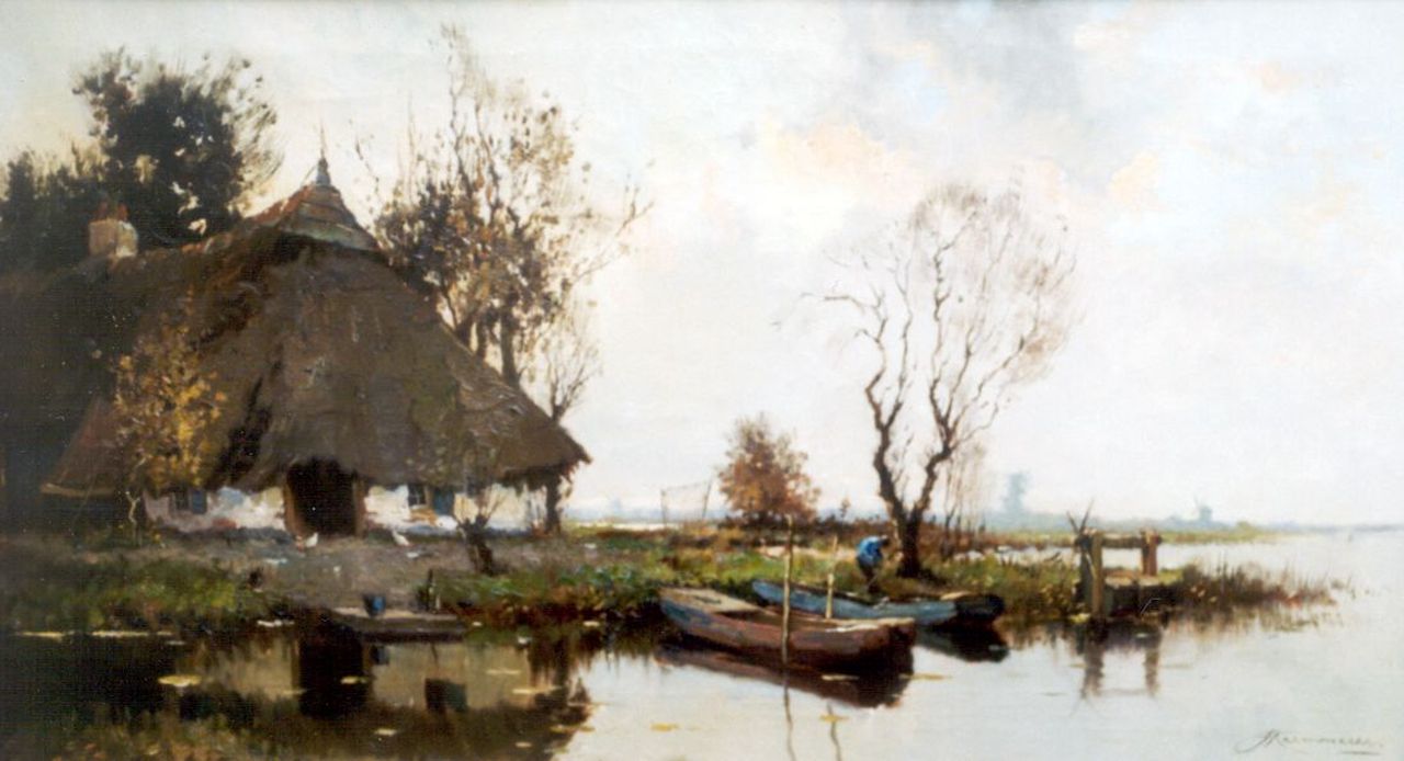 Kaemmerer J.H.  | Johan Hendrik Kaemmerer, A view of a lake, Öl auf Leinwand 50,5 x 90,0 cm