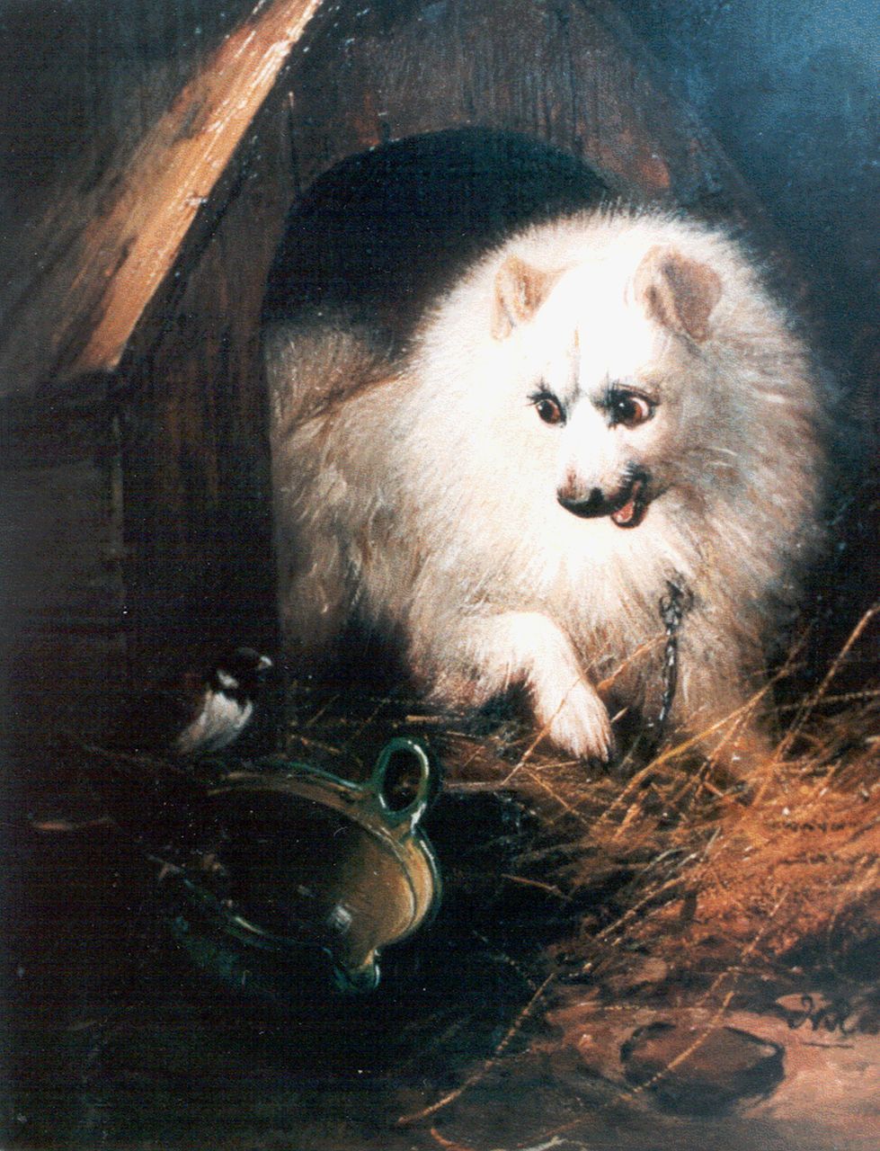 Ronner-Knip H.  | Henriette Ronner-Knip, A dog defending his meal, Öl auf Holz 20,3 x 16,5 cm, signed l.r. with monogram