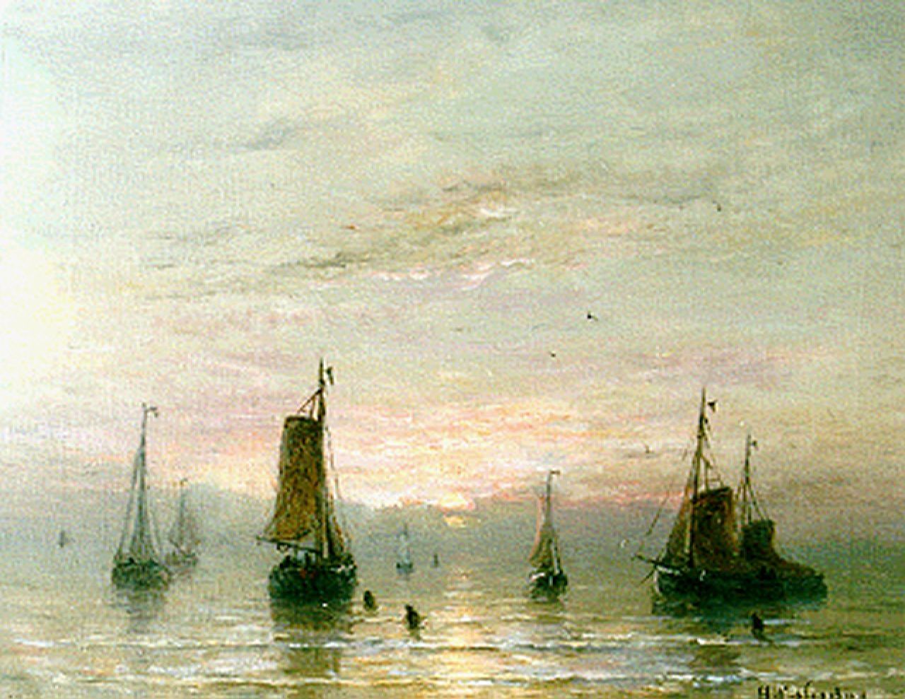 Mesdag H.W.  | Hendrik Willem Mesdag, The departure of the fleet, Öl auf Leinwand 40,0 x 51,2 cm, signed l.r.