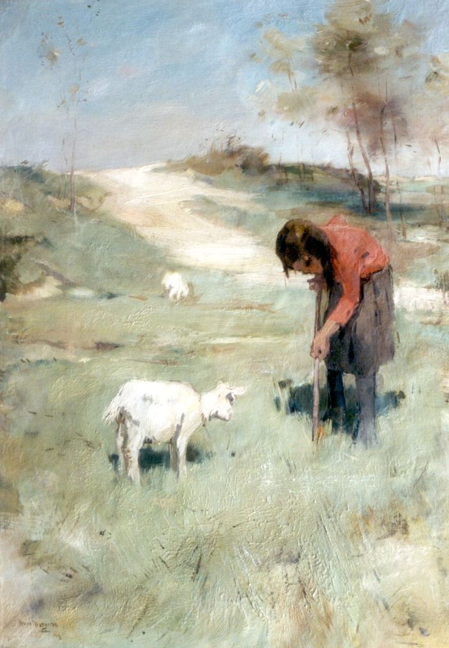 Meegeren H.A. van | Henricus Antonius 'Han' van Meegeren, A girl and a goat in a landscape, Öl auf Leinwand 70,3 x 49,8 cm, signed l.l. und dated '16