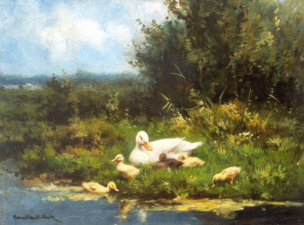 Artz C.D.L.  | 'Constant' David Ludovic Artz, Ducks on the riverbank, Öl auf Holz 18,0 x 24,2 cm, signed l.l.