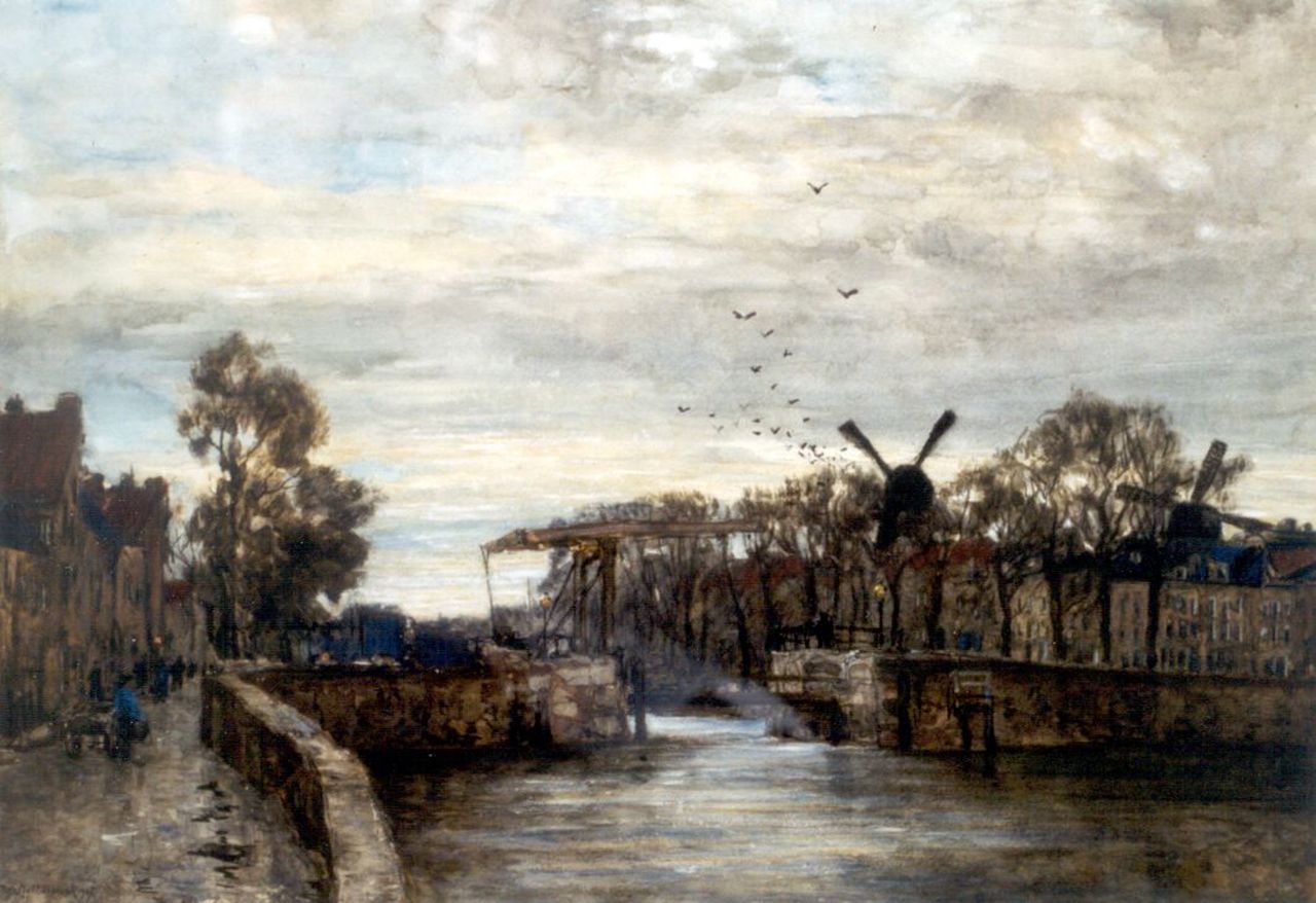 Mastenbroek J.H. van | Johan Hendrik van Mastenbroek, Draw-bridge, Delfshaven, Aquarell auf Papier 49,7 x 70,7 cm, signed l.l. und dated 1907