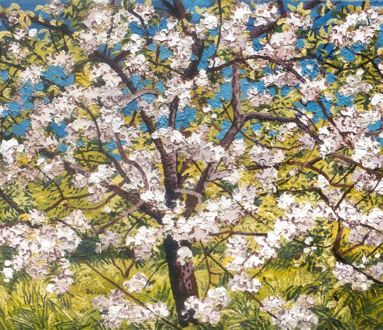 Bieling H.F.  | Hermann Friederich 'Herman' Bieling, A blossoming tree, Öl auf Leinwand 46,5 x 54,9 cm, signed l.l. and on a label on the reverse