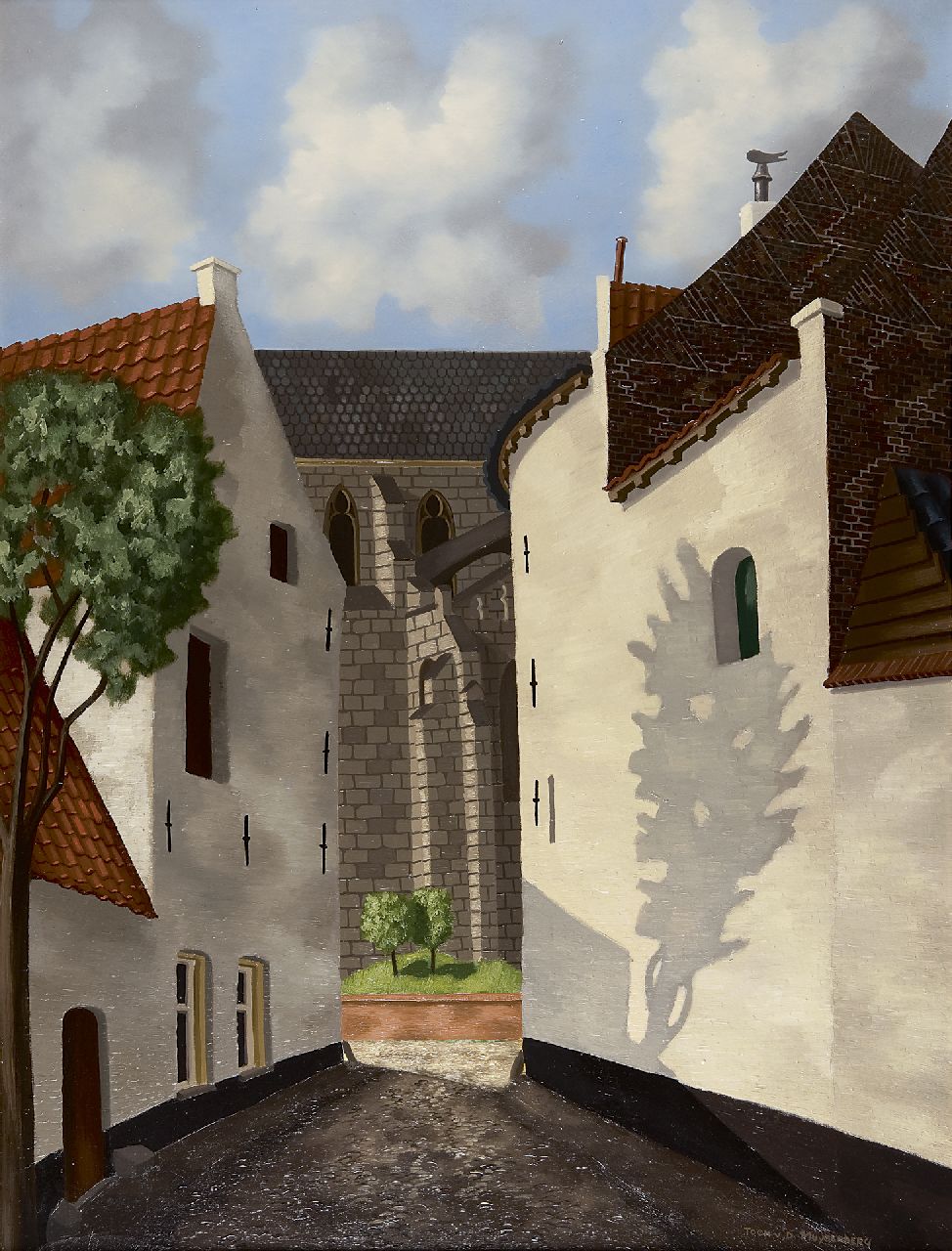 Muysenberg A.A.F. van den | Antonius Adrianus Franciscus 'Toon' van den Muysenberg, A church view, Öl auf Leinwand 100,0 x 75,3 cm, signed l.r. and on the label on stretcher