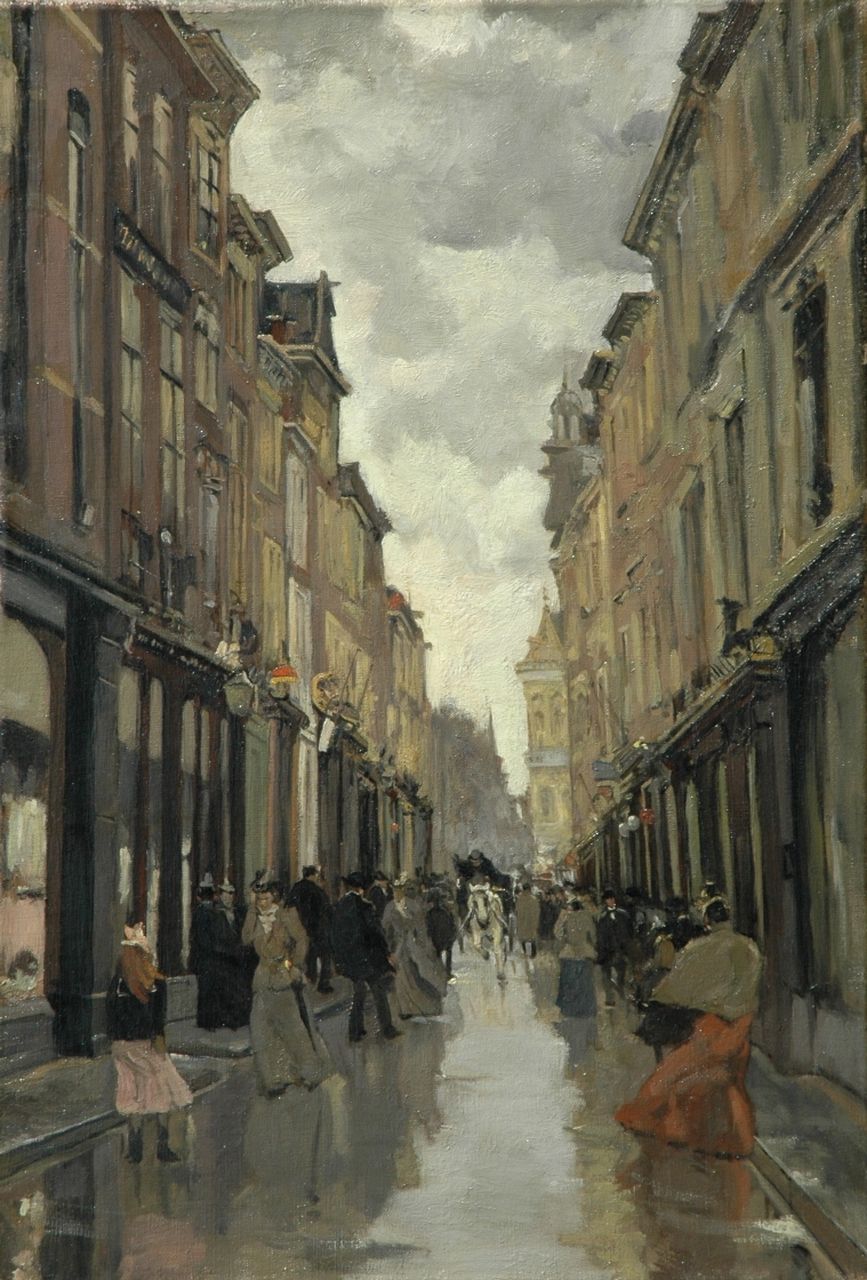 Grijseels L.  | Leo Grijseels, A view of the Spuistraat, The Hague, Öl auf Leinwand 62,8 x 42,8 cm