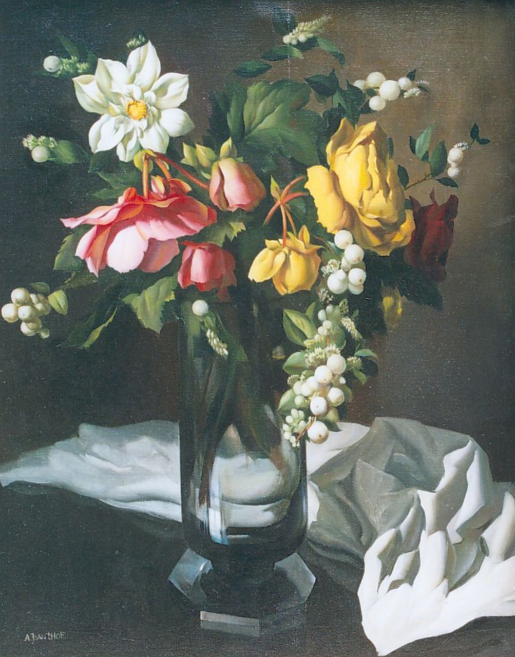 Hoff A.J. van 't | Adrianus Johannes 'Adriaan' van 't Hoff, A flower still life, Öl auf Leinwand 50,0 x 40,2 cm, signed l.l.