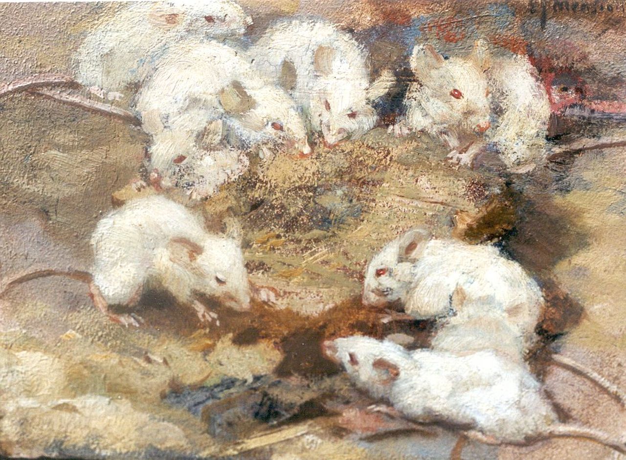 Mension C.J.  | Cornelis Jan Mension, The mice's dinner, Öl auf Holz 15,8 x 19,0 cm, signed u.r.