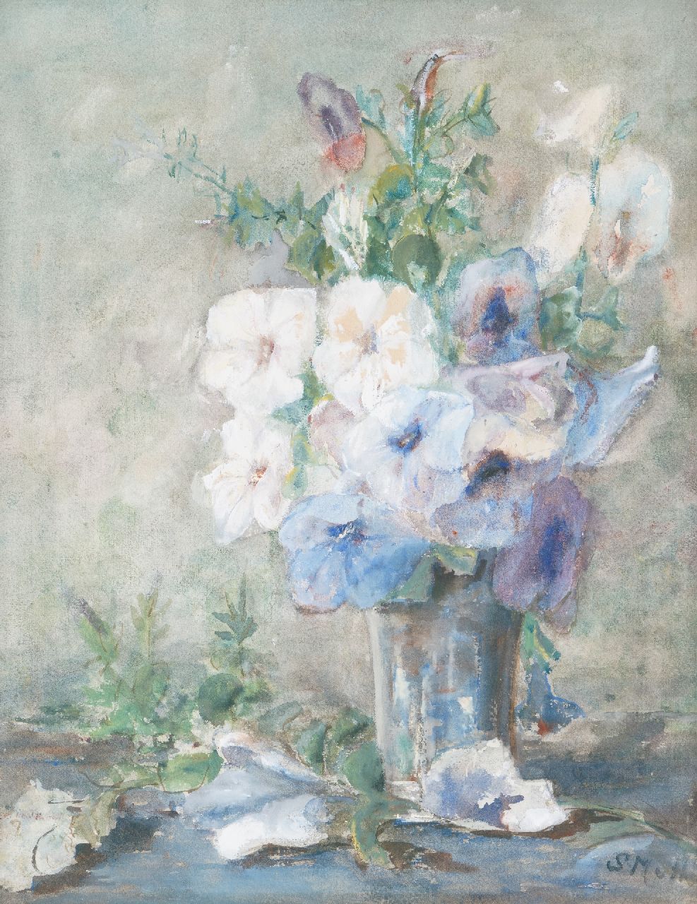 Mesdag-van Houten S.  | Sina 'Sientje' Mesdag-van Houten, A flower still life, Aquarell auf Papier 56,4 x 43,9 cm, signed l.r. with initials