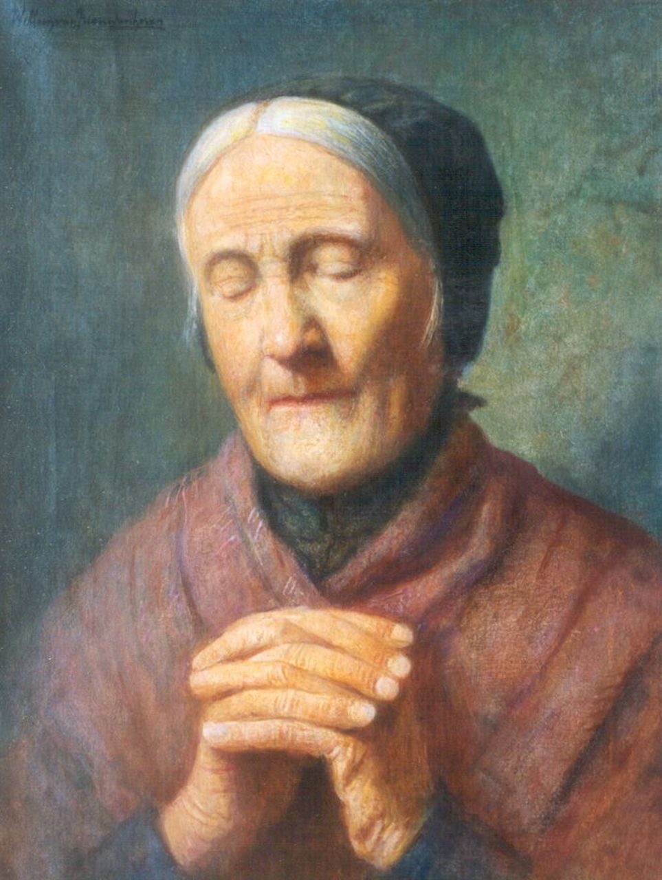 Nieuwenhoven W. van | Willem van Nieuwenhoven, A woman praying, Öl auf Leinwand 40,0 x 30,3 cm, signed u.l.