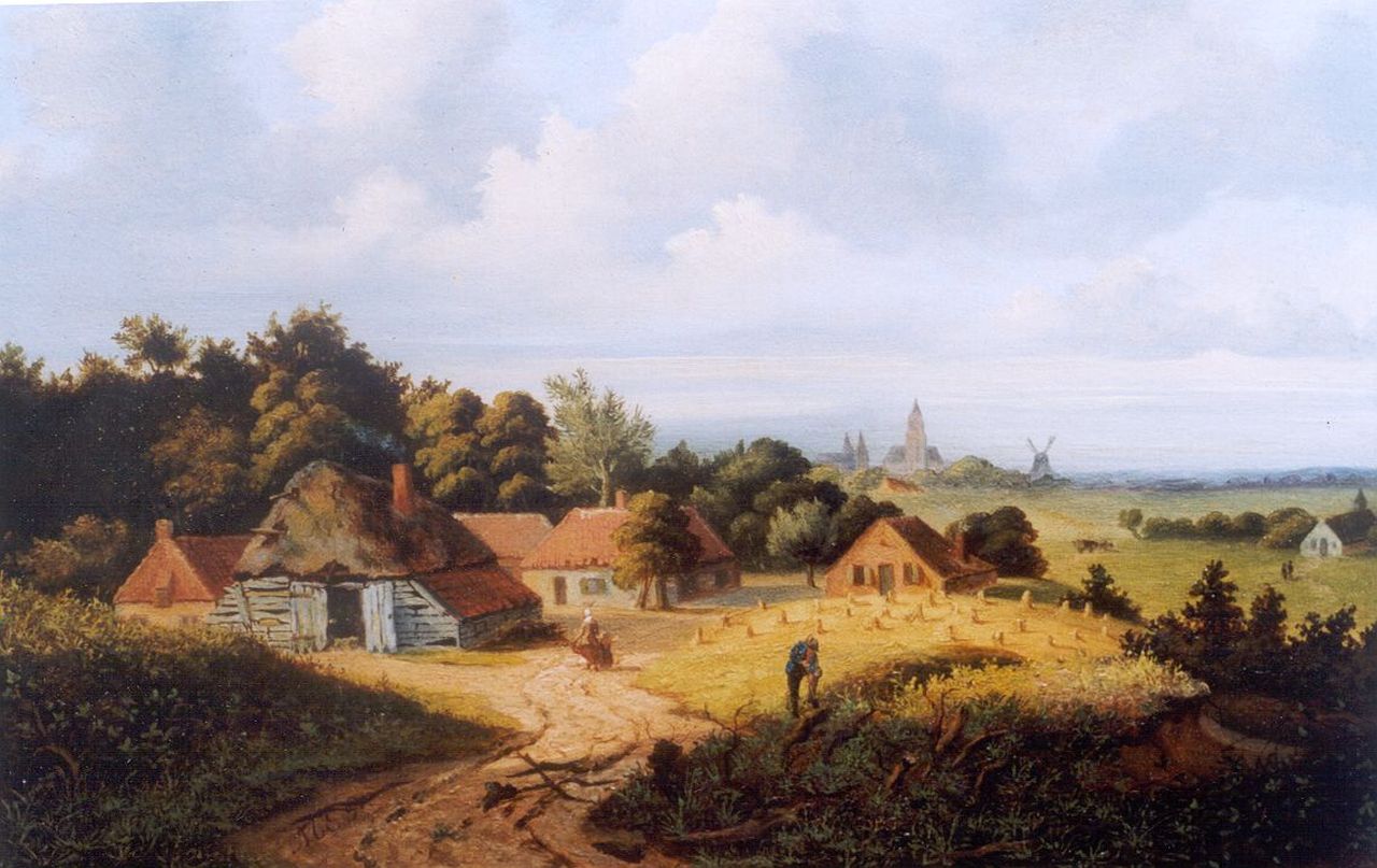 Perné M.E.  | Mattheus Eliza Perné, Summer landscape near Arnhem (together with counterpart), Öl auf Holz 23,0 x 30,8 cm, signed l.l. with initials