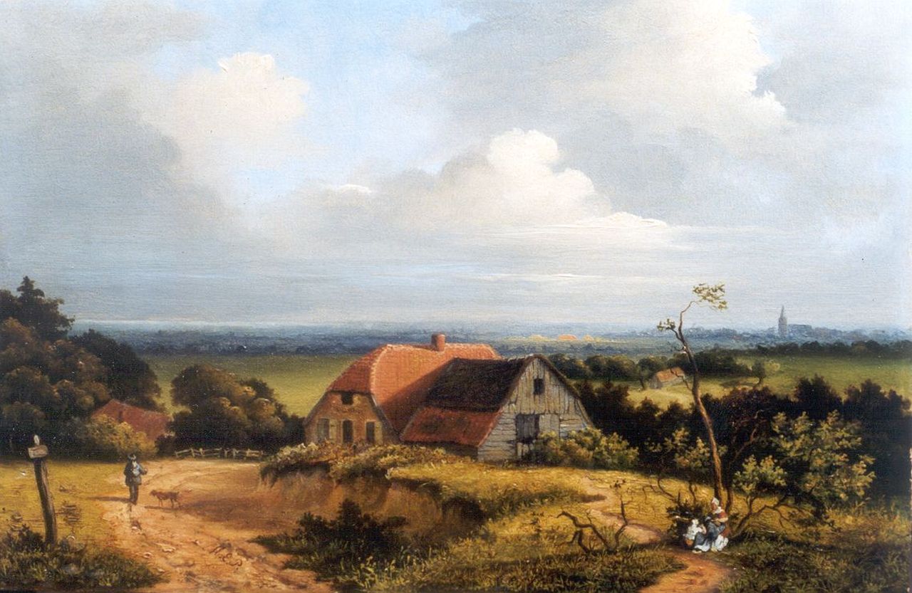 Perné M.E.  | Mattheus Eliza Perné, Summer landscape near Arnhem (together with counterpart), Öl auf Holz 23,2 x 30,7 cm, signed l.l. with initials
