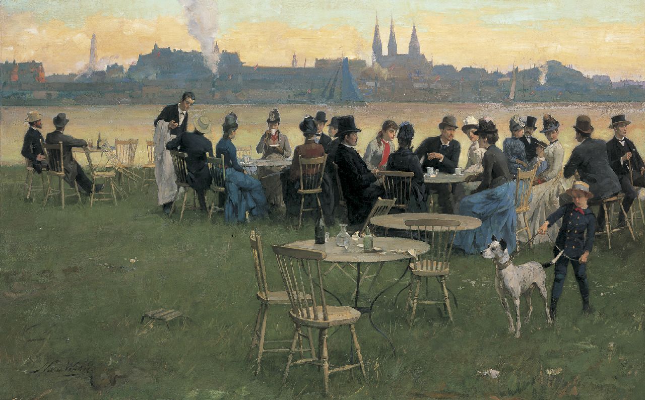 Waay N. van der | Nicolaas van der Waay, A summer evening at the Tolhuis, Amsterdam, Öl auf Leinwand 66,0 x 105,0 cm, signed l.l. und painted circa 1891