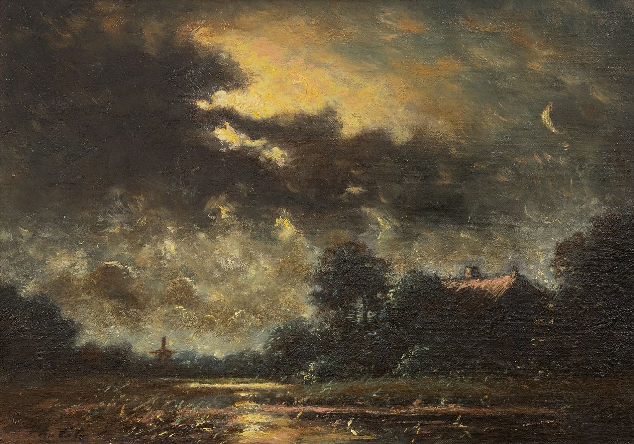 Pieter ten Cate | Mondlicht, Öl auf Leinwand, 26,3 x 37,2 cm, Unterzeichnet l.u.