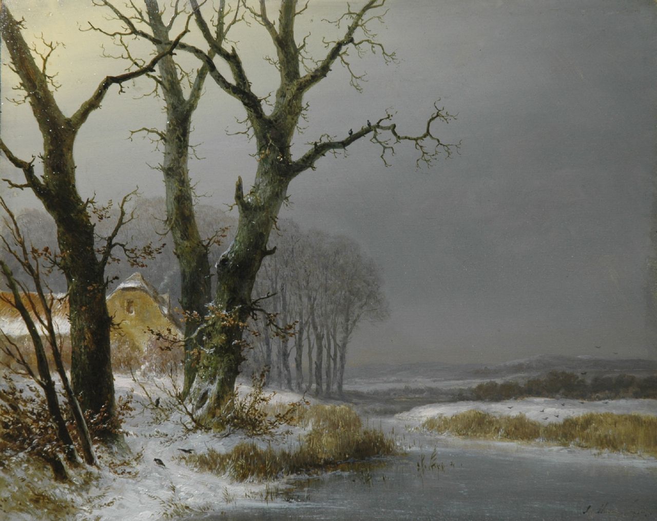 Hans J.G.  | Josephus Gerardus Hans, A frozen waterway, Öl auf Holz 28,6 x 35,5 cm, signed l.r. traces