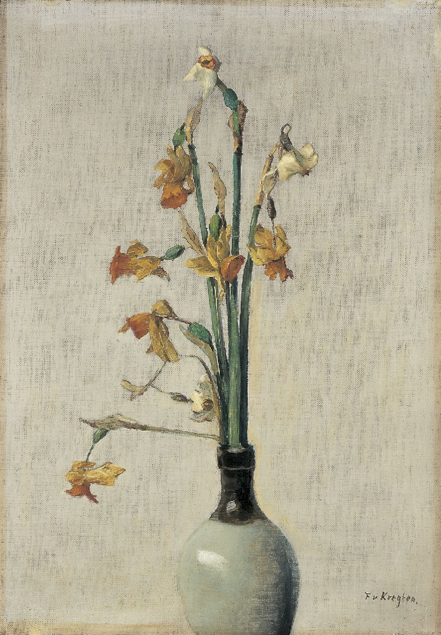 Kregten J.A.R.F. van | Johannes Aurelius Richard 'Fedor' van Kregten, A still life with daffodils, Öl auf Leinwand auf Holz 50,0 x 35,0 cm, signed l.r.