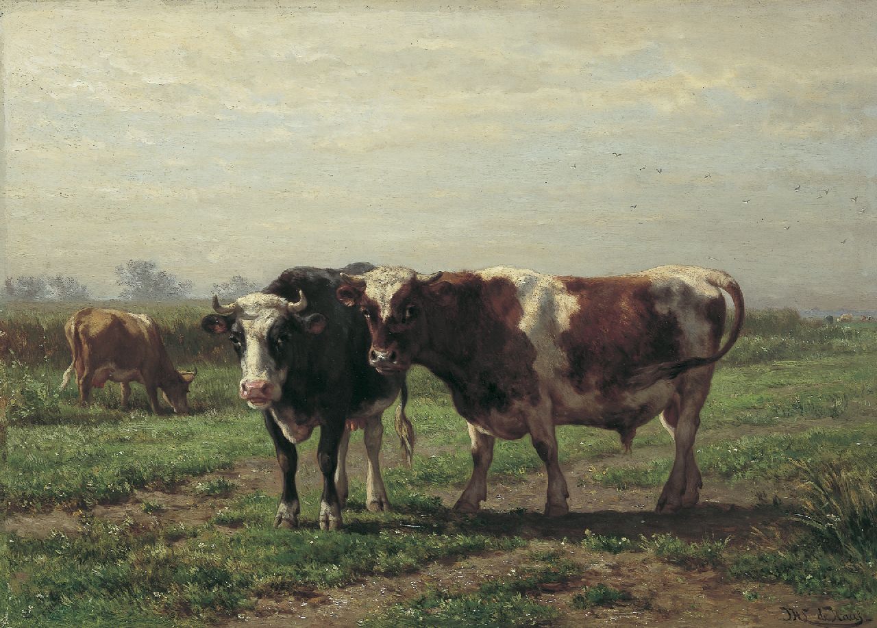 Haas J.H.L. de | Johannes Hubertus Leonardus de Haas, In the meadow, Öl auf Holz 44,6 x 63,0 cm, signed l.r. und dated 1869 on reverse