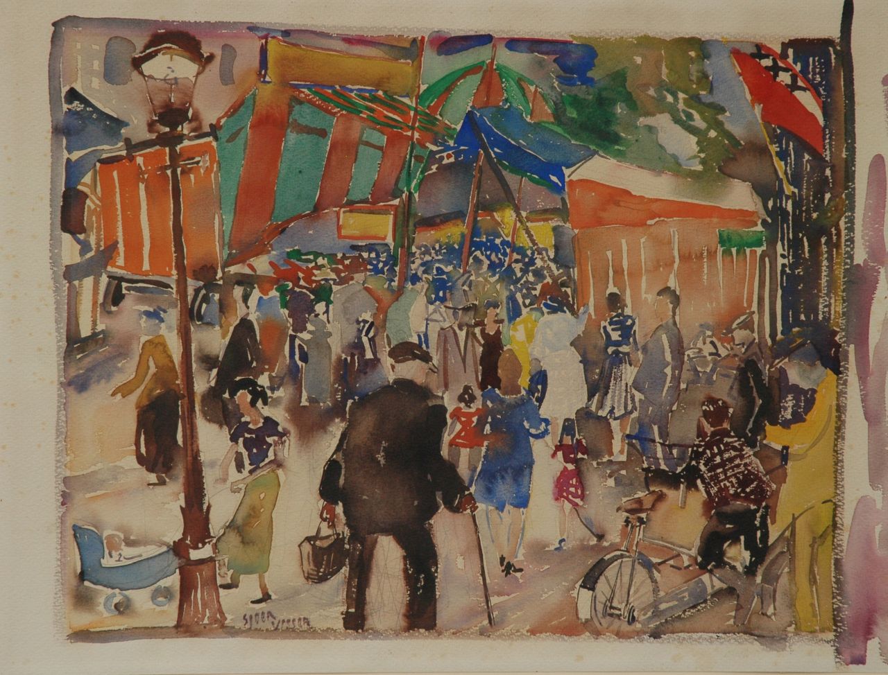 Visser S.  | Sjoerd Visser, Queensday, Amsterdam, Bleistift und Aquarell auf Papier 55,0 x 71,6 cm, signed left of the centre