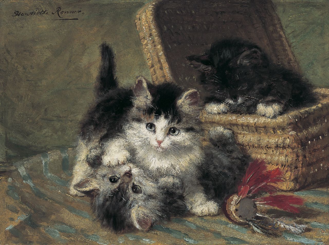 Ronner-Knip H.  | Henriette Ronner-Knip, Playful kittens, Öl auf Holz 24,2 x 32,1 cm, signed u.l.