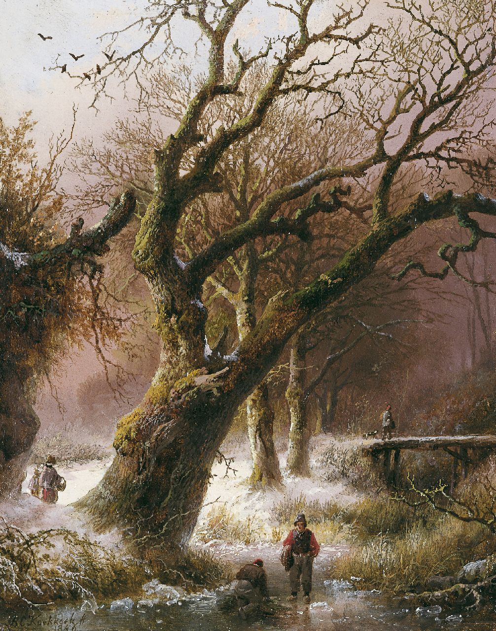 Koekkoek B.C.  | Barend Cornelis Koekkoek, A winter landscape with figures on the ice, Öl auf Holz 17,9 x 14,3 cm, Unterzeichnet l.u. und datiert 1846