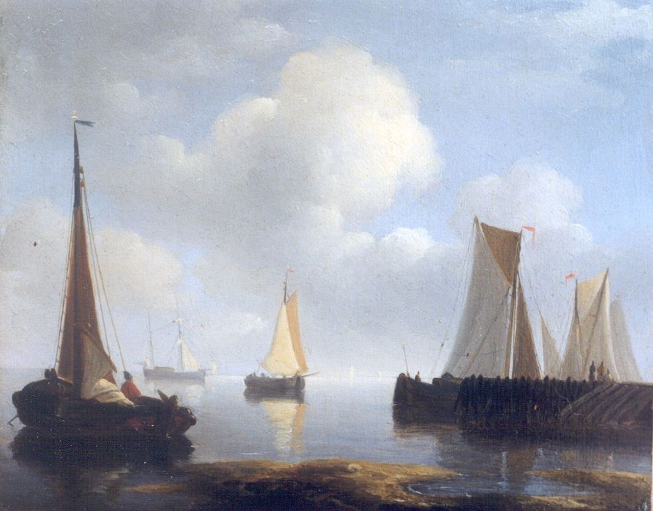 Schotel P.J.  | Petrus Johannes Schotel, A calm estuary scene, Öl auf Holz 12,0 x 14,3 cm, signed on the reverse