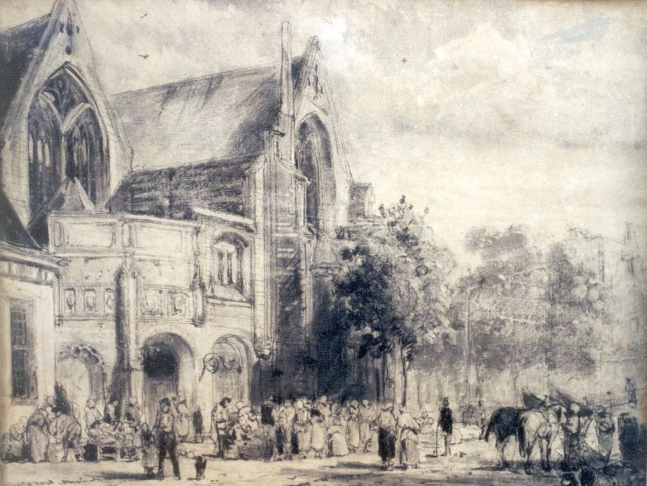 Springer C.  | Cornelis Springer, Amsterdam, Holzkohle  auf Papier 30,0 x 40,0 cm, signed l.r.